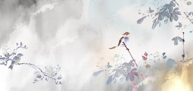 中国传统古典粉彩鸟花图片背景