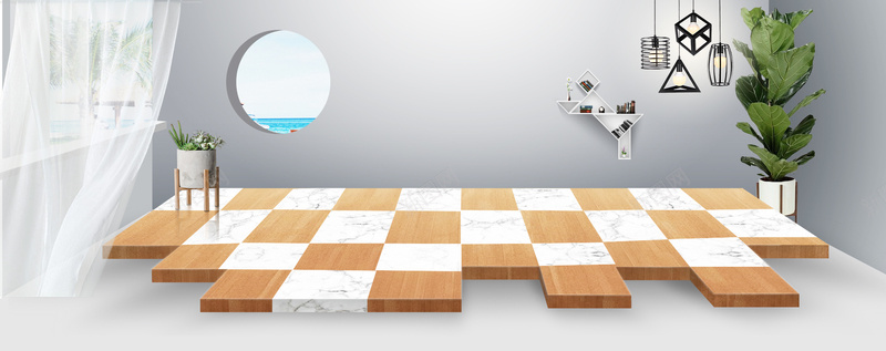 格子简约全屏海报bannerjpg设计背景_88icon https://88icon.com anner 全屏海报 格子地板 psd 模板 banner 简约 灰色 窗帘 花盆 植物