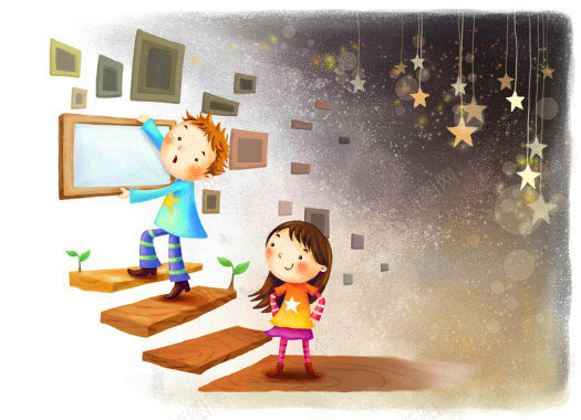 童趣木板创意星空背景素材图背景