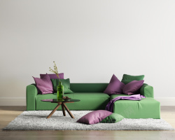 紫色抱枕绿色沙发抱枕地毯图片素材高清图片
