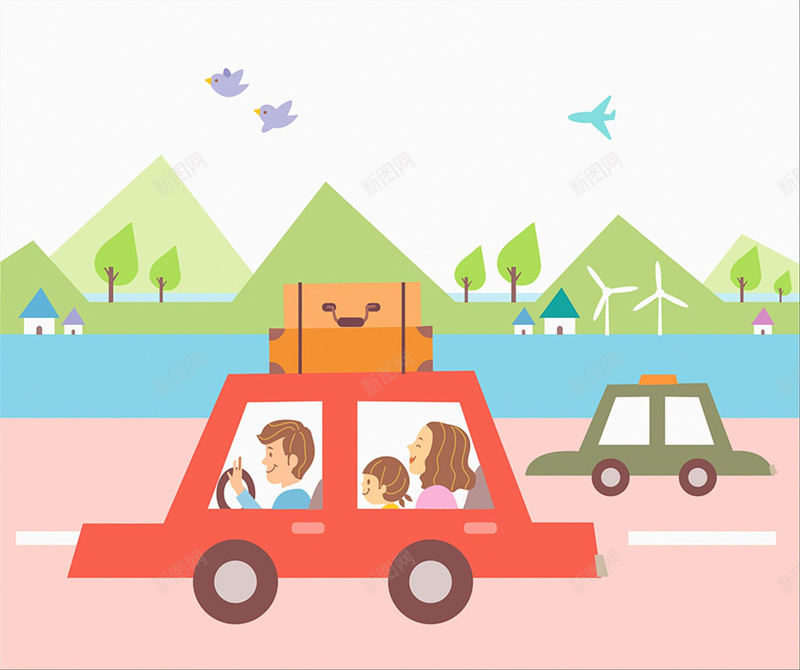 卡通家庭郊游背景素材jpg设计背景_88icon https://88icon.com 手提箱 家庭 屋顶 插画 汽车 山 树 郊游 背景 海报