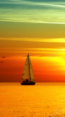 日落的小船背景