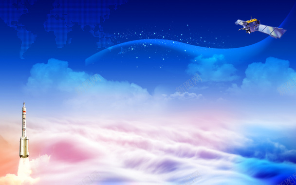大气天空蓝天风景火箭卫星背景素材背景
