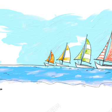 卡通手绘帆船海背景背景