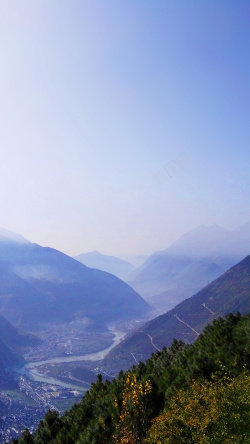 田园蓝色蓝天大山旅游美景H5背景高清图片