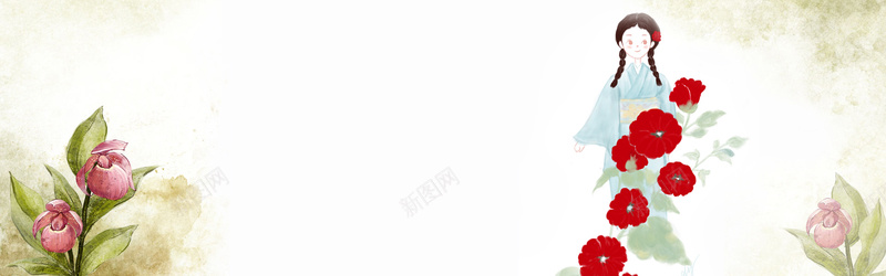 花卉旧纸张画作背景背景