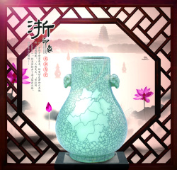 中国风江浙印象瓷瓶宣传海报背景
