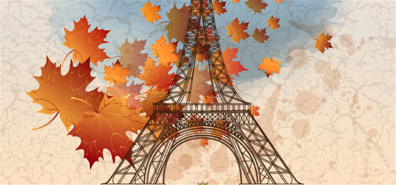 巴黎铁塔枫叶背景背景