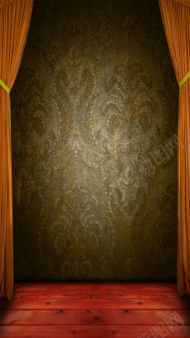 帘布后面的黄色纹理墙H5素材背景背景