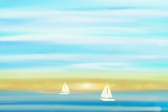 手绘海水帆船背景背景