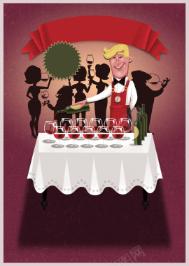 餐厅卡通服务员海报背景背景