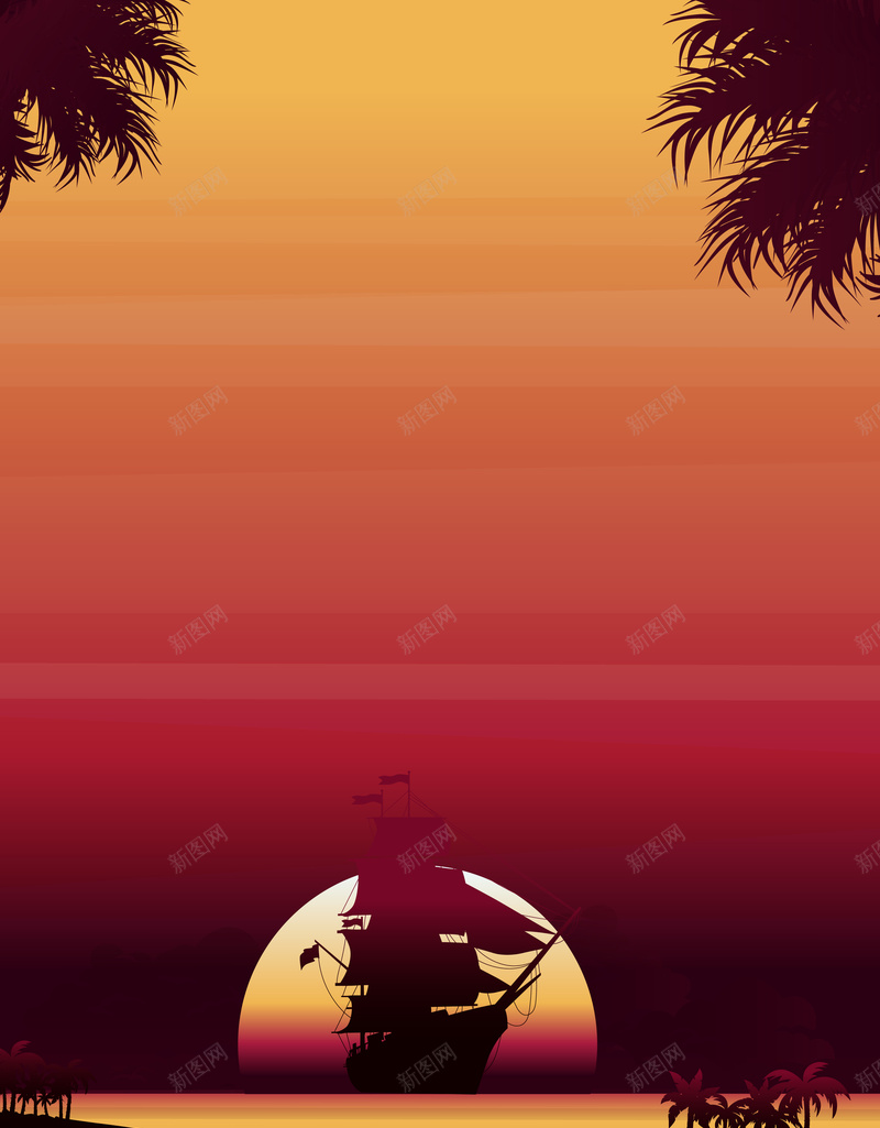 简约轮船风景背景图jpg设计背景_88icon https://88icon.com 椰子树 夕阳 大海 简约 轮船 海滨 乘风破浪 轮船背景