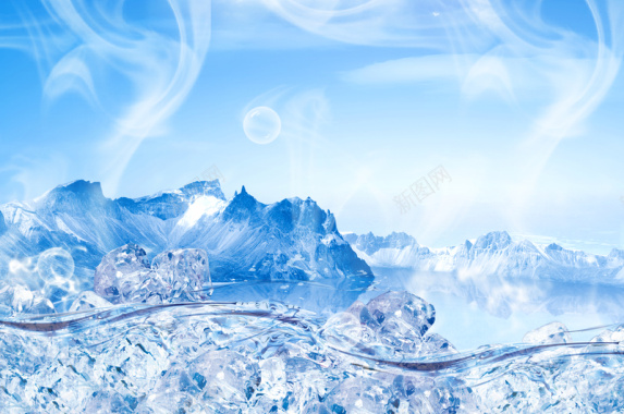 蓝色冰块烟雾背景素材背景