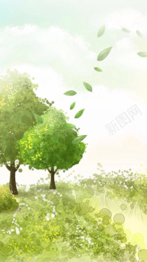 树木插画H5背景背景