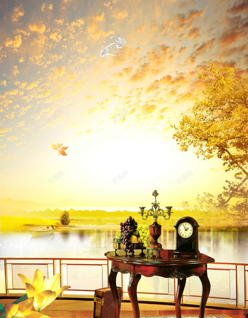 秋天枫叶地产背景jpg设计背景_88icon https://88icon.com 天空 枫叶 桌子 温暖 秋天 水果 地产