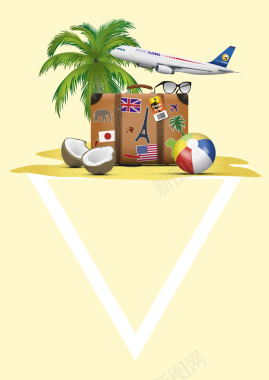 夏日旅行海南椰树旅行箱飞机出行背景素材背景