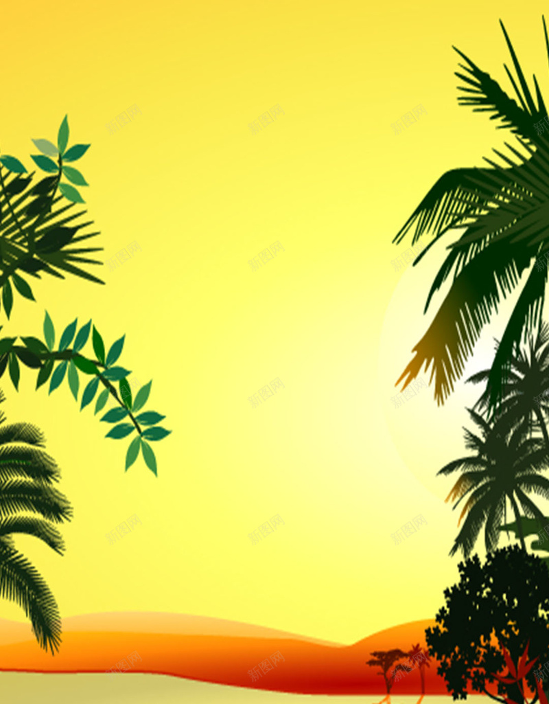 热带丛林素材背景jpg设计背景_88icon https://88icon.com 黄色背景 椰子树 卡通 开心 热带 H5素材 快乐 童趣 手绘