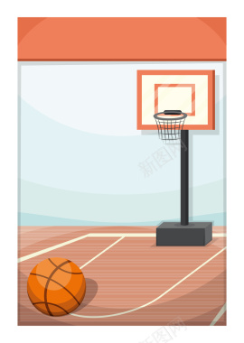 扁平手绘卡通篮球球赛激情球场背景素材背景