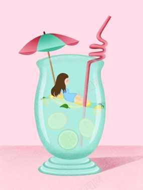 手绘插画小暑柠檬水海报饮料店创意海报背景背景