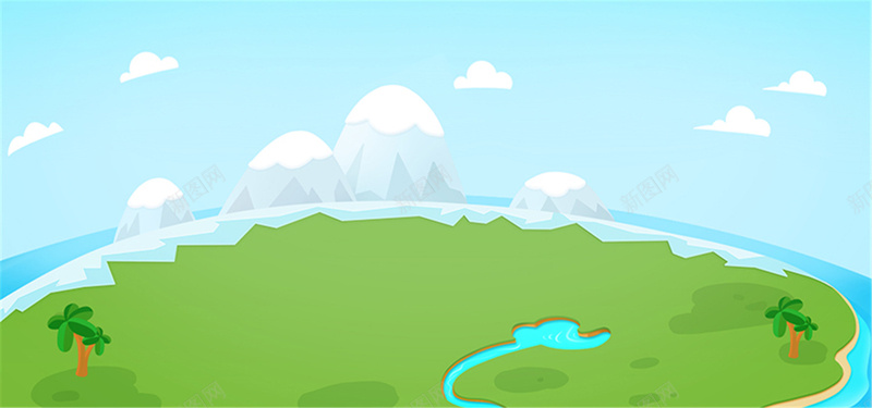 绿色卡通山水背景图背景