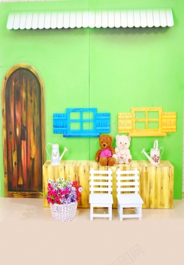 绿色可爱儿童房淘宝店铺海报背景模板背景