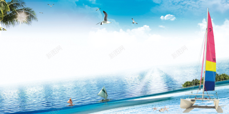 蓝色清凉质感夏季促销海报背景素材背景