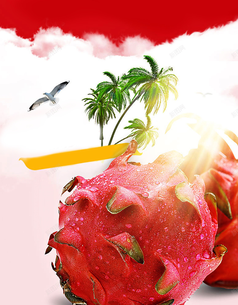 夏季火龙果食品海报背景jpg设计背景_88icon https://88icon.com 夏季 展板 椰树 水果 海鸥 火龙果 食品 海报 背景 白底 开心