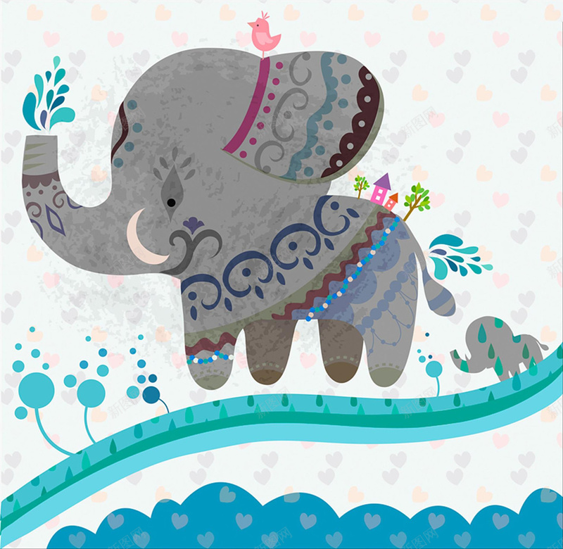 手绘动物插画背景素材jpg设计背景_88icon https://88icon.com 动物 大象 插画 海报 背景 道路 卡通