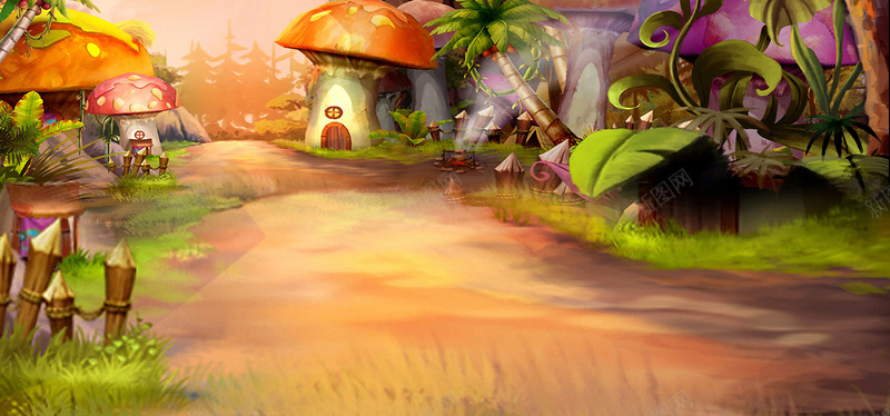 蘑菇卡通背景海报素材背景