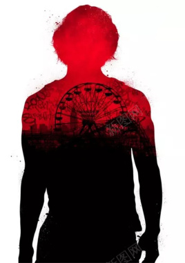 血红背影的摩天轮海报设计背景