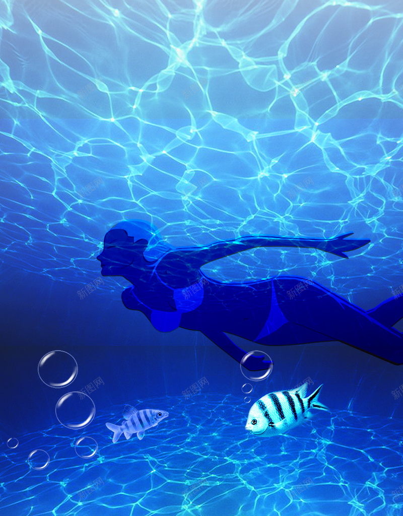 蓝色海底美人鱼背景psd设计背景_88icon https://88icon.com 美人鱼 波浪 海底 纹理 蓝色 H5 h5 文艺 小清新 简约