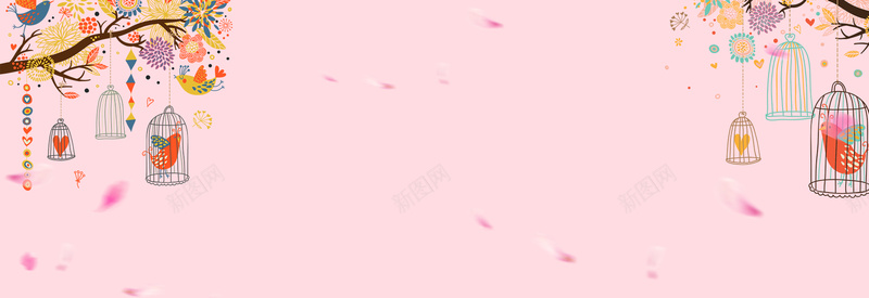手绘印花粉色服装电商海报背景背景