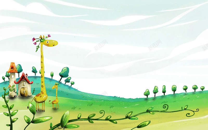 手绘可爱长颈鹿背景jpg设计背景_88icon https://88icon.com 长颈鹿 卡通 可爱