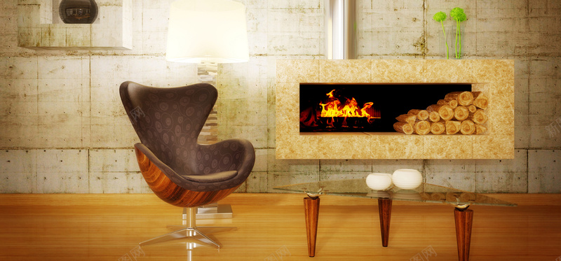 淘宝家居壁炉火沙发简单暖色系海报背景背景