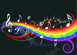 音乐广告设计彩虹音符深色背景高清图片