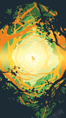 丛林深处的小鹿插画H5背景背景