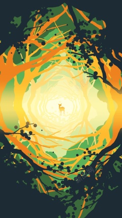 丛林小路丛林深处的小鹿插画H5背景高清图片