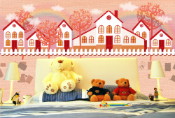 玩具娃娃儿童房卡通风景插画海报背景素材高清图片