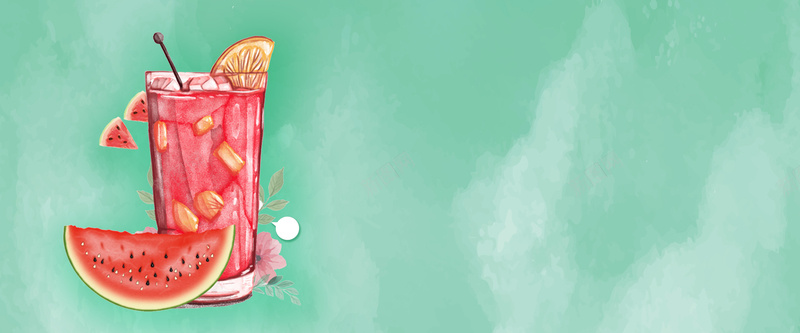 饮品手绘绿色海报背景bannerpsd设计背景_88icon https://88icon.com 夏季 夏日 水果 清凉 饮品 西瓜 果汁 促销 折扣 手绘 绿色 海报 背景 banner