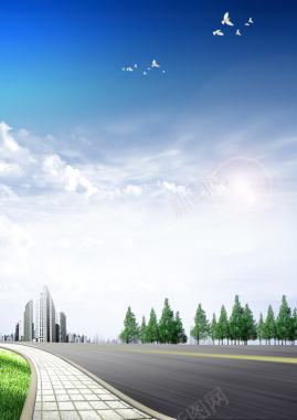 蓝天风景建筑路面商务背景素材背景