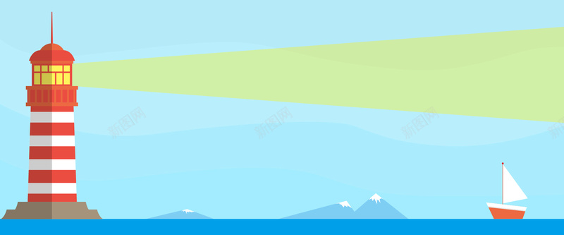 暑假旅游海上灯塔指引蓝色背景背景
