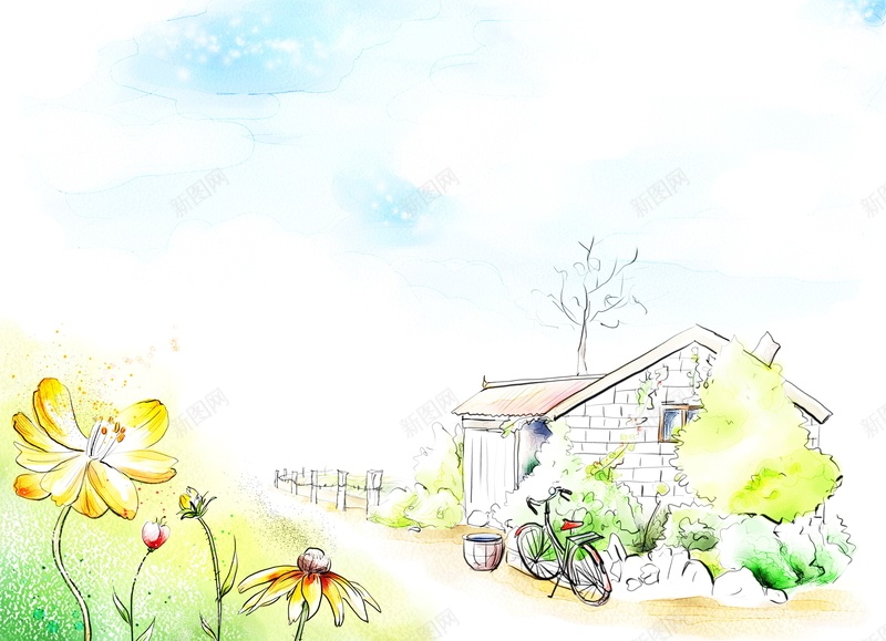 乡村农庄速写风景广告背景psd设计背景_88icon https://88icon.com 乡村风景 自行车 树木 野花 风景 乡村农庄速写风景 乡村风光 郊外农庄 海报 平面 广告 背景 PSD 素材 模板