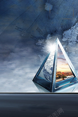 科技金字塔蓝色海报背景背景