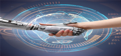 与机器人握手和人握手的科技机器人科技背景高清图片