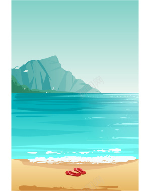 夏日海滩风景手绘平面广告背景