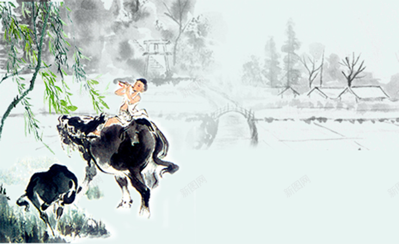 牧童水牛海报背景jpg设计背景_88icon https://88icon.com 农村 悠闲 柳枝 水牛 牧童 背景 恬淡 海报