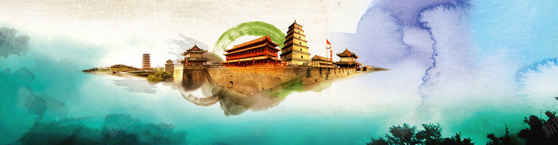 水墨风景图psd设计背景_88icon https://88icon.com 海报banner banner 建筑 树木 水墨 其他