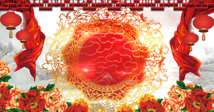 喜庆中国红花卉背景背景