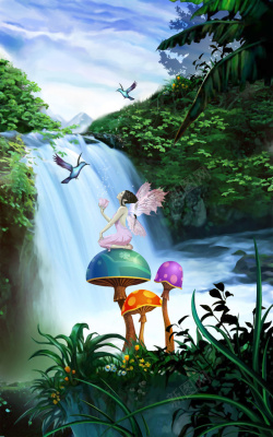 女孩小天使森林系清新海报背景高清图片