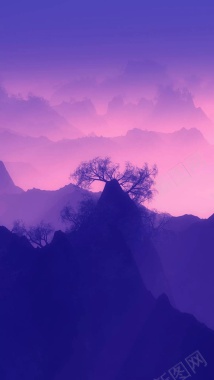 梦幻蓝紫色山峰风景H5背景背景